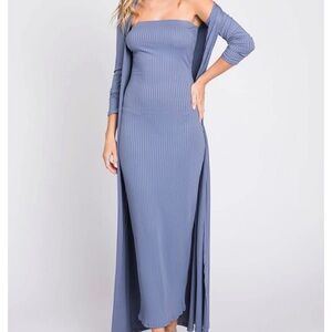 Elegant Blue Strapless Maxi Dress